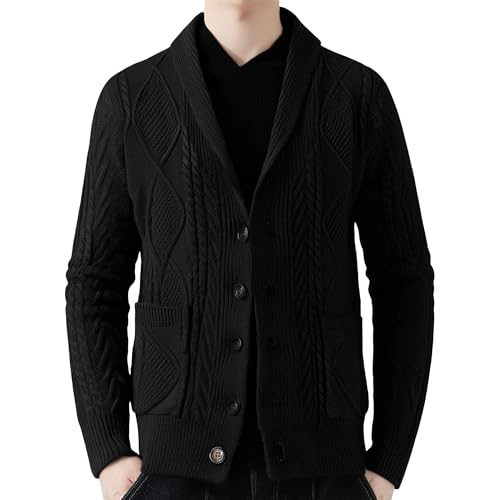 Cardigan col châle homme ajusté en maille torsadée à boutons