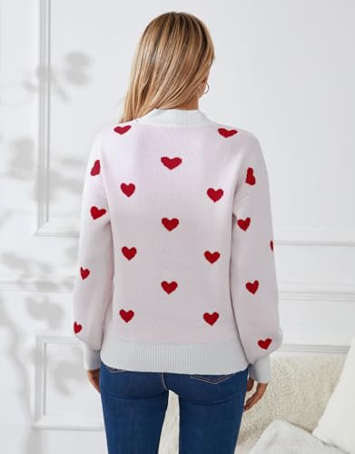 Image of Women's Long Sleeve Mock Neck Sweaters Loose Cute Heart Pullover Sweater