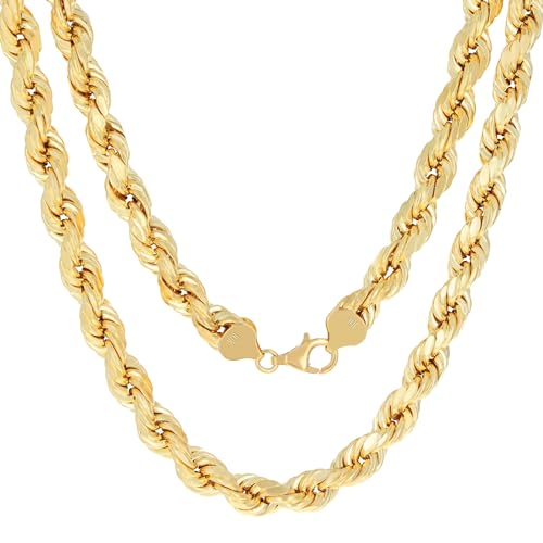 Nuragold 10k Real Yellow Gold 9mm Rope Chain Diamond Cut Necklace (22