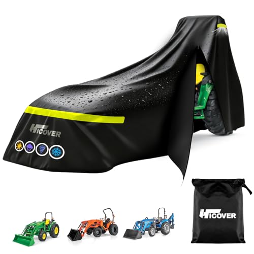 Hicover Tractor Cover for John Deere Kubota and New Holland - 600D Oxford Fabric for Snow Rain and Dust Protection - Heavy Duty Tractors Cover with With Zipper & Air Vent. 189 L x 76 W x 86 H in