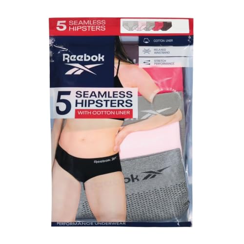Image of Reebok Hipster Panties for Women - 5 Pack Stretch Performance Seamless Underwear with Relaxed Tagless Waist (XS-XXL) - Bold Tones Medium