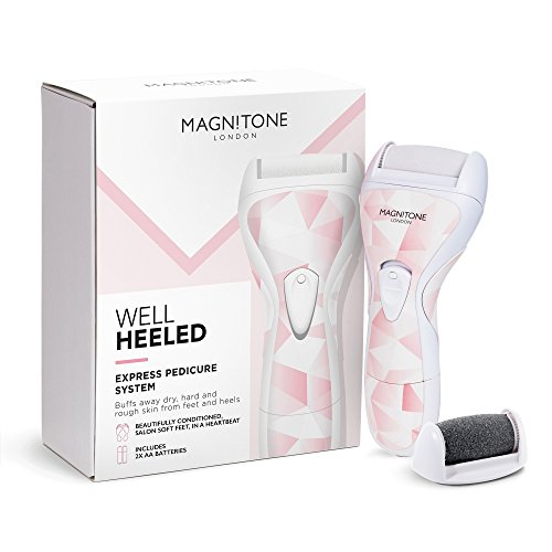 Magnitone London Well Heeled Pedicure, Electric Hard Skin Remover Foot File with 2 Interchangeable Rollers - Pink