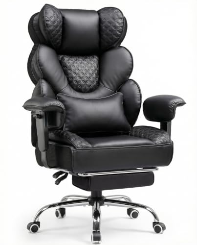Image of COMHOMA Big and Tall Office Chair with Upgrade Footrest, Heavy Duty Gaming Chair High Back Executive Chair with Spring Lumbar Support for Lower Back Pain Relief, 150Reclining Adjustable Armrests