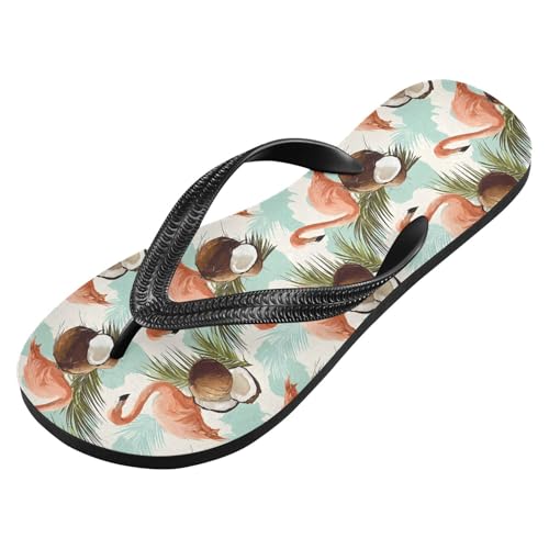 ALAZA Flamingo Coconut Flip Flops for Women Fashion Beach Slippers Comfort Mens Flip Flops Non-Slip Rubber Shower Slippers Sandal for Hotel Travel Sport,XS2