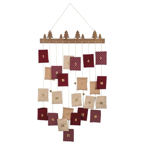 Rayher Adventskalender Set, mit Holzleiste und 24 Säckchen zum Befüllen, rot/beige Töne 44 x 95 cm, 46656999