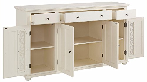 Image of APRODZ Solid Wood Sideboard Cabinet for Living Room | Wooden Storage Cabinet with 3 Drawers & 3 Doors | Kitchen Crockery Cabinet | Drawer Cabinet for Dining Room Bedroom & Home | 161x35x79 cm,White