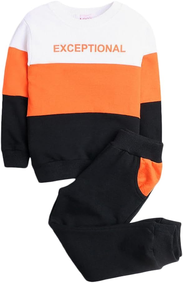 HopscotchBoys Cotton Typography Print T-Shirt And Pant Set In Orange Color