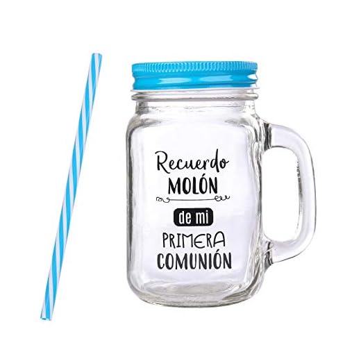 DISOK Jarra Cristal con Caña Recuerdo Molón Color Azul - Jarras con Frases, Tazas Originales para Detalles, Recuerdos y Regalos de Comuniones (Precio unitario) (Azul)