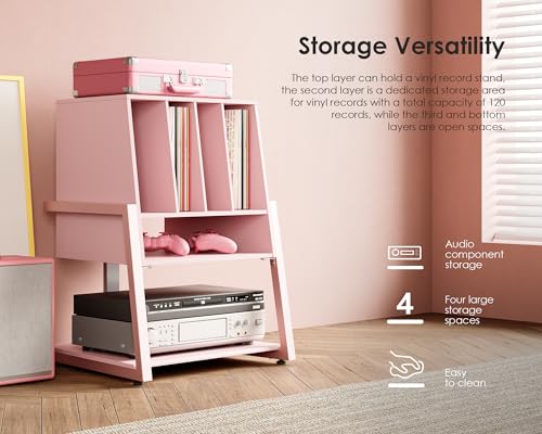 Image of FITUEYES Record Player Stand with Vinyl Record Storage, Turntable Stand With Station up to 120 pcs, Small Entertainment Center for Living Room, Eiffel Series