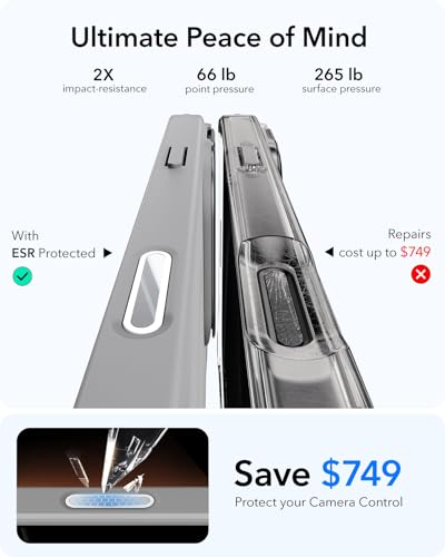 Image of ESR for iPhone 16 Pro Max Case,Camera Control Button Compatible with MagSafe, Military-Grade Protective Case, Built-in Stash Stand Phone Case, Scratch-Resistant Back Cover, Classic Series, Clear Grey
