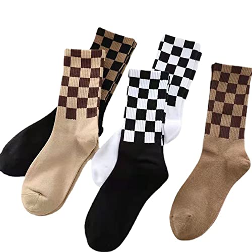 Checkered Cotton Crew Socks for Women - Fashion, Funny, Fun, Cozy, Cute Gifts (Checkerboard 5Pcs)