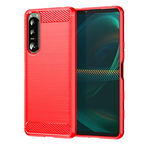 CruzerLite Coque pour Sony Xperia 5 iii - Texture en fibre de carbone - Absorption des chocs - Coque pour Sony Xperia 5 iii (2021) (rouge)
