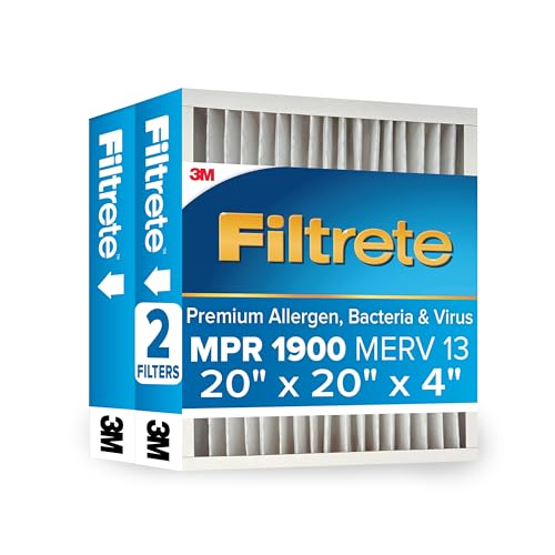 Filtrete 20x20x4 AC Furnace Air Filter MERV 13 MPR 1900 Premium Allergen Bacteria & Virus Filter Electrostatic Air Cleaning Filter 2-Pack (Actual Size 19.75 x 19.75 x 4.31 in)