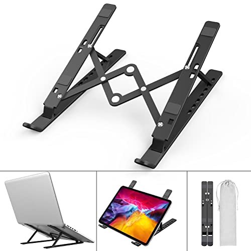 Soporte para ordenador portátil, plegable, de aluminio, altura ajustable, ventilado, para MacBook Pro/Air, HP, Sony, Dell, todos los ordenadores portátiles de 10 a 15,6 pulgadas, color negro