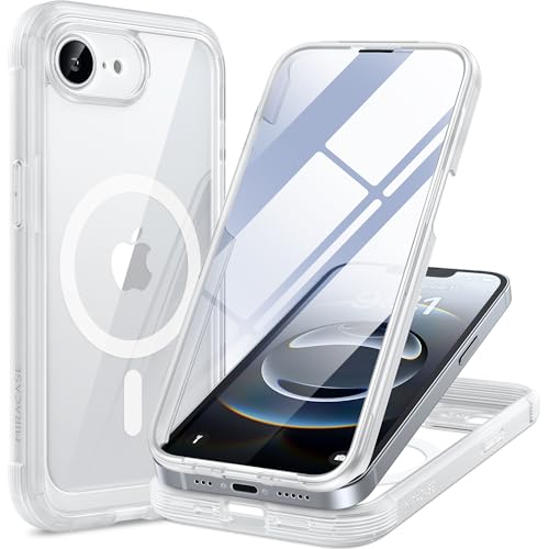 Image of Miracase for iPhone 17e Case & iPhone 16e Case, Full-Body Phone with Built-in Glass Screen Protector, [Magnetic with MagSafe] Military Drop Proof 17 E / 16 E Cover Bumper 6.1 inch, Matte Clear