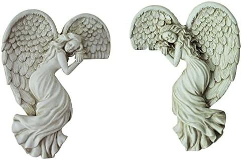 MUU 2PCS Door Frame Angel Decor Statues 8" Ornaments with Heart-Shaped Wings Sculpture Angel in Your Corner Resin Wall Sculpture Crafts for Home Living Room Bedroom Decoration (1 Pair)