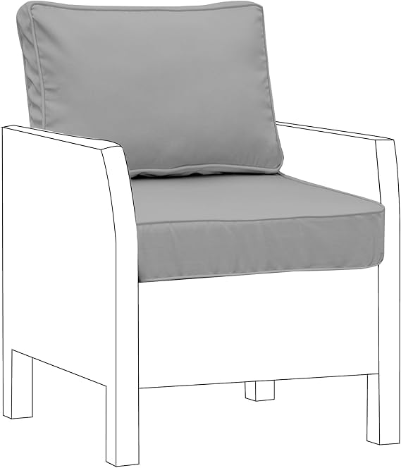 Royale Linens® Outdoor Seat Cushion for Garden Rattan Furniture | Water Resistant Chair Cushion Pads | Seat Cushion Pads for Keter Allibert California Furniture Only Padding (Silver, 2 Pc Armchair)
