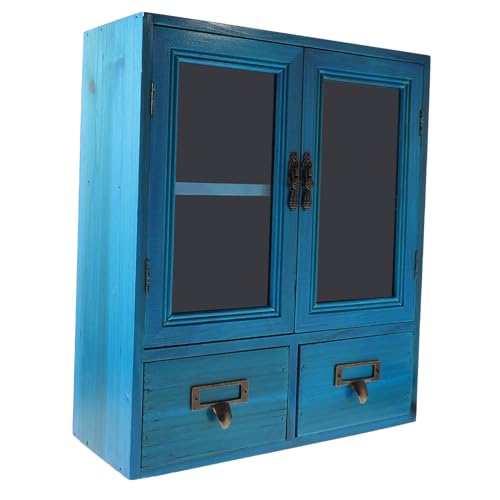 DONFAMDS Gabinete de Pared Vintage Doble Puerta de Madera Rústica Armario de Almacenamiento Multifuncional para Salón y Baño Diseño Retro y Compacto Color Azul