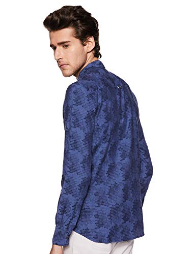 Image of Spykar Men's Slim Fit Raised Collar Full Sleeve Printed Casual Shirts
