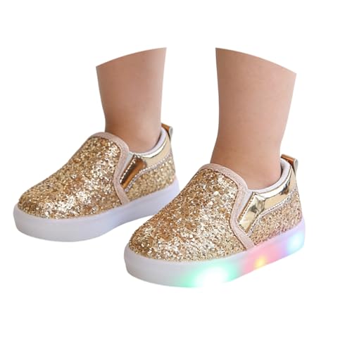 Baskets pour fille avec lumières LED clignotantes, chaussures décontractées scintillantes, semelle compensée respirante pour enfants, or, 25 EU