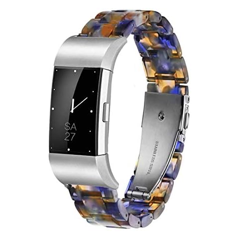 Ayeger Resin Band Compatible with Fitbit Charge 2/2 HR,Women Men Resin Accessory Silver Buckle Band Wristband Strap Blacelet for Fitbit Charge 2/2 HR Smart Watch Fitness(Blue) Cover