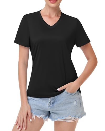 Image of Runhit Womens Workout Tops Short Sleeve UPF 50+ Athletic Sun Shirts Quick Dry V Neck T-Shirt Moisture Wicking Gym Hiking Tee