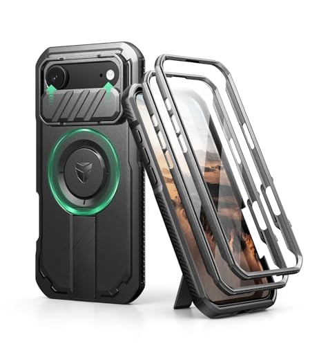 Image of Dexnor for iPhone 17 Air Case with Slide Camera Cover & Adjustable Kickstand & Built-in Screen Protector, Compatible Wireless Charging, Rugged Bumper Cases Heavy-Duty Magnetic Protective Cover, Black