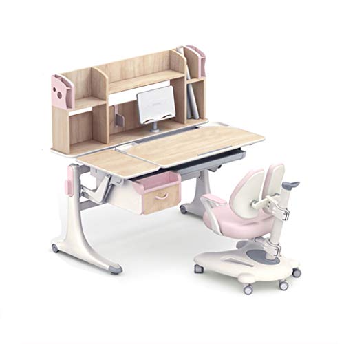 AIBAB Mesa De Estudio para Niños Escritorio del Estudiante Escritorio Y Set De Sillas. Madera Maciza + Aluminio + Asiento Ergonómico Ajustable Escritorio Grande De 90 X 45 Cm. Pink