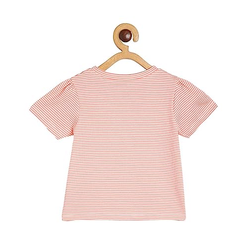 Image of miniklub Baby Round Neck Half Sleeve Knitted Cotton Top (Cream /Coral Color)