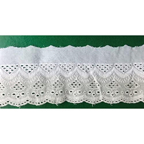 Image of PCJS - 5 Meter Cotton Soft Premium Embroidered Designed Schiffli Lace , White Cotton Lace Border for Dress, Kurtis, Dupatta, Bag, Craft and Decorations (PCJS SchiffliLace-08, White - Dyeable, 7cm) - 5 MTR