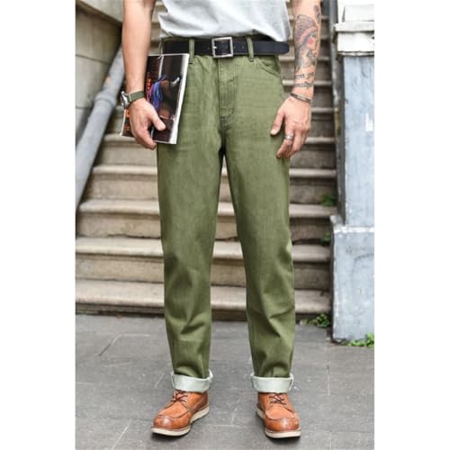 Men’S Casual Slim Fit Selvedge Denim Full Length Jeans Zipper Fly High Waist Midweight Daily Wear Pants4