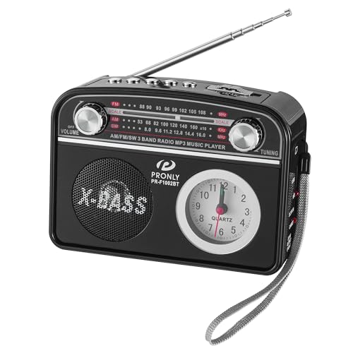 Radio portátil AM/FM retro con tarjeta TF y reloj de respaldo para cortes de luz