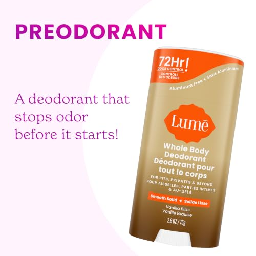 Image of Lume Whole Body Deodorant - Smooth Solid Stick - 72 Hour Odor Control - Doctor Developed - Aluminum Free, Baking Soda Free and Skin Loving - 2.6 Ounce (Pack of 2) (Vanilla Bliss)