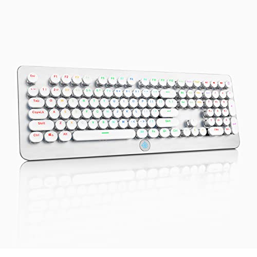 Retro Mechanical Keyboard, STOGA Typewriter Keyboard, RGB Gaming Keyboard with RGB Backlit, Wired White Keyboard with Round Keycaps and Multimedia Keys for Gaming/Office(108 Keys, Brown Switch)
