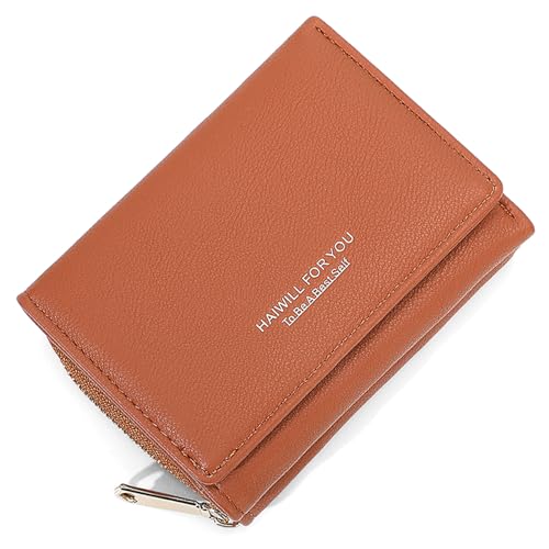 HAIWILL Mini Geldbörse Damen Leder Kleines Portemonnaie Gross Kapazität Geldbeutel Geldtasche Damengeldbörsen Viele Fächer (Braun)