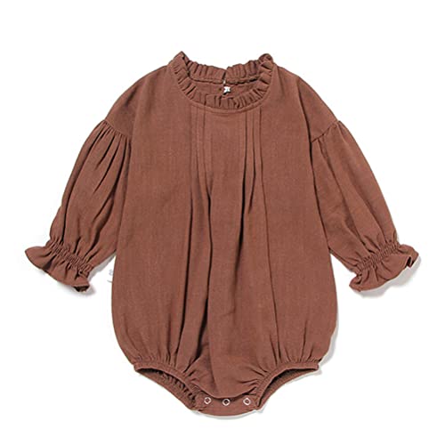 Newborn Baby Girl Boy Clothes Cotton Linen Romper Ruffle Sleeve Onesie Solid Color Jumpsuit Bodysuit