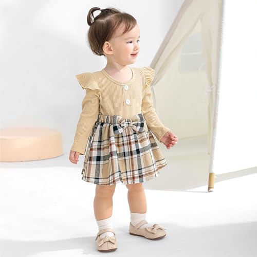 Weixinbuy Baby Girl Fall Winter Outfit Newborn Infant Ruffle Romper Dress with Headband Cute Baby Girl Clothes 0-18 Months3