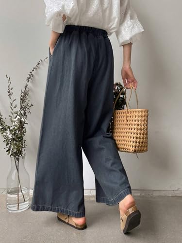 Image of GRECIILOOKS Denim Palazzo for Womens | Jeans for Woman | Women's Relaxed Fit High Rise Baggy Jeans | Loose Fit Wide Leg Oversized Denim Jeans