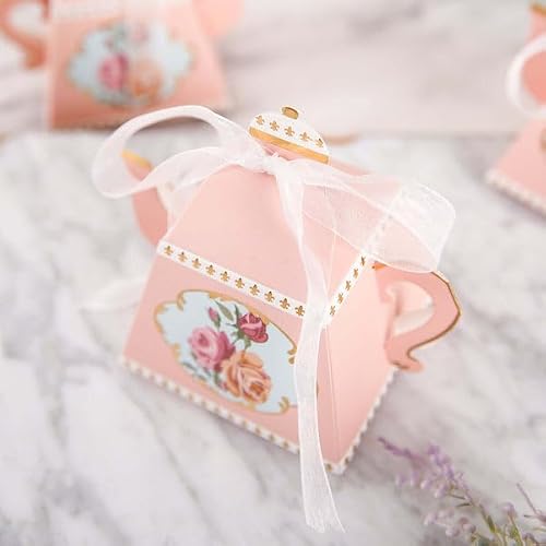 Tableclothsfactory 25 Pack | 4" Mini Teapot Favor Boxes Dusty Rose Tea Time Gift Box with Ribbon