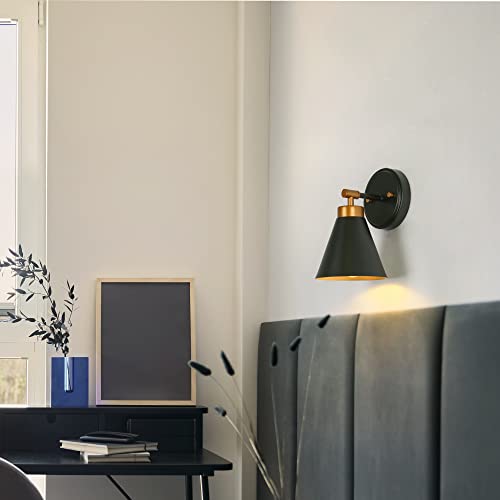 Uolfin Black Wall Sconces, Modern Farmhouse Wall Mounted Lights, Rustic Wall Lighting Fixture For Bedroom, Living Room, Matte Black And Brushed Antique Gold Finish #TOP3