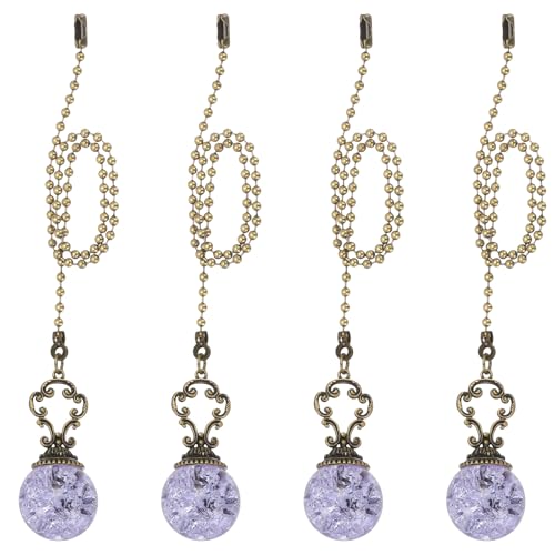 Image of PATIKIL 15 inch Ceiling Fan Pull Chain, 4 Pcs Crystal Pull Chain Fan Connector Vintage Ceiling Fan Ornament Fan Chains Extender for Ceiling Light Lamp Fans, Purple (Ball)