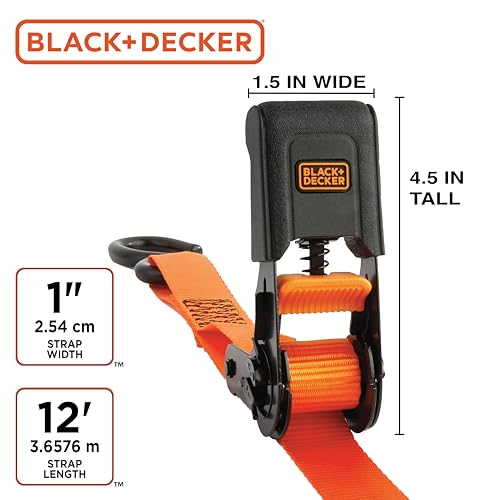 BLACK+DECKER 1" x 12' Light-Duty Ratchet Tie-Down Straps, 4-Pack by BLACK+DECKER - Used condition - Image 6