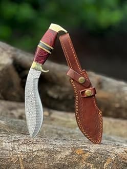 Handmade Damascus Steel Heavy Duty Kukri Knife Sharp Blade, With Leather Sheath Ideal for Hunting, Bushcraft, Survival Kukri knives Chopping, Camping, Outdoor Gift for Men Women