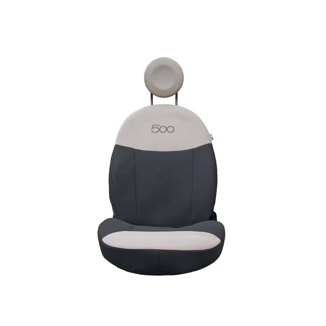 Italfodere - Coppia Coprisedili Auto Anteriori Compatibili con Fiat 500 dal 2007 in poi - Accessori Auto Interni - Cotone Accoppiato - Confortevoli e Resistenti - Made in Italy - Antracite e Panna