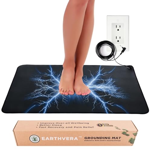 EARTHVERA Grounding Mat for Feet & Desk 2416 - Earthing Pad for Pain Relief Better Sleep & Stress Relief - Conductive Carbon Vegan Leather Grounding Pad with 15ft Cord for Bed Couch Office