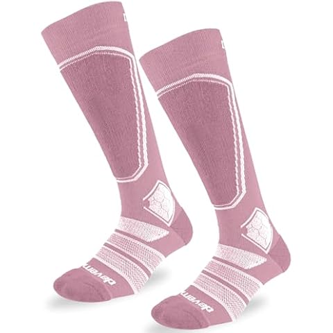 devembr 2 Pairs Merino Wool Ski Socks, High Performance Snowboard Socks - Size M, Light Pink Cover