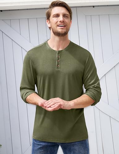 Derminpro Men's Henley Cotton Casual Short/Long Sleeve Lightweight Button T-Shirts2
