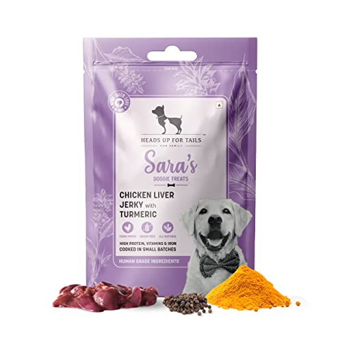 Heads Up For Tails Sara's Dog Treats (Chicken Liver With Organic Turmeric) Highly Nutritional & Digestible, Suitable For All Dog Breeds, Easy To Digest - 70 G, All Life Stages
