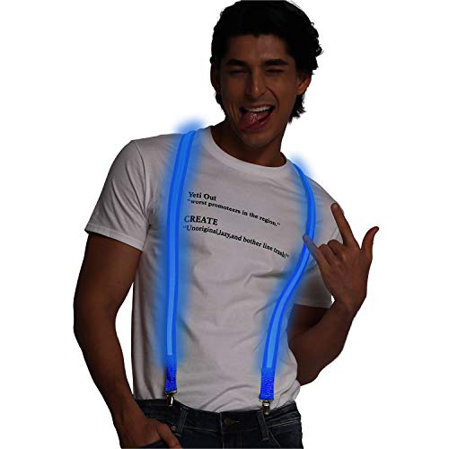 Light up Suspenders USB Rechargeable Led Suspenders Neon Suspenders LED Suspenders for Men & Women (Blue-Rechargeable)