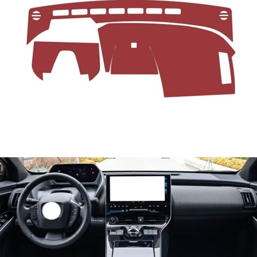 Leather Dash Board Cover mat Compatible with Toyota BZ4X 2022-2024，Anti-Slip,Sun Protection Dashboard Cover-red